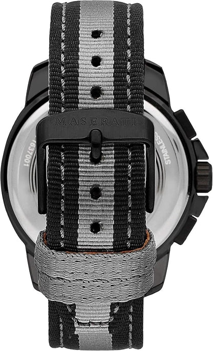 Maserati Men's R8871637002 Quartz Steel Watch Grey Dial Black Nylon Strap 44mm