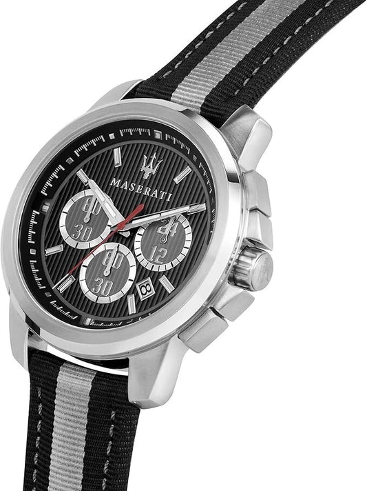 Maserati Men's R8871637002 Quartz Steel Watch Grey Dial Black Nylon Strap 44mm