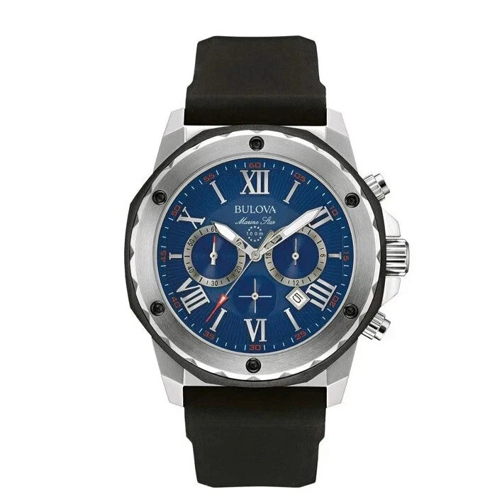 Bulova Men's 98B258 Sport Blue Dial Chronograph Quartz Watch Steel 44mm Dial