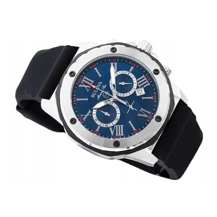 Bulova Men's 98B258 Sport Blue Dial Chronograph Quartz Watch Steel 44mm Dial