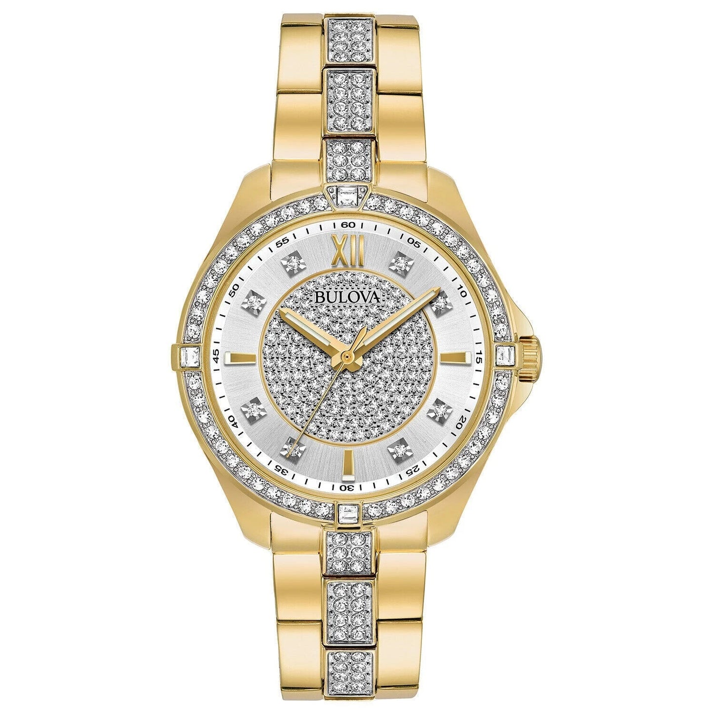 Bulova Ladies 96L228 Sparkling Stone Accented Gold Wrist Watch 35mm Dial