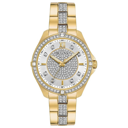 Bulova Ladies 96L228 Sparkling Stone Accented Gold Wrist Watch 35mm Dial