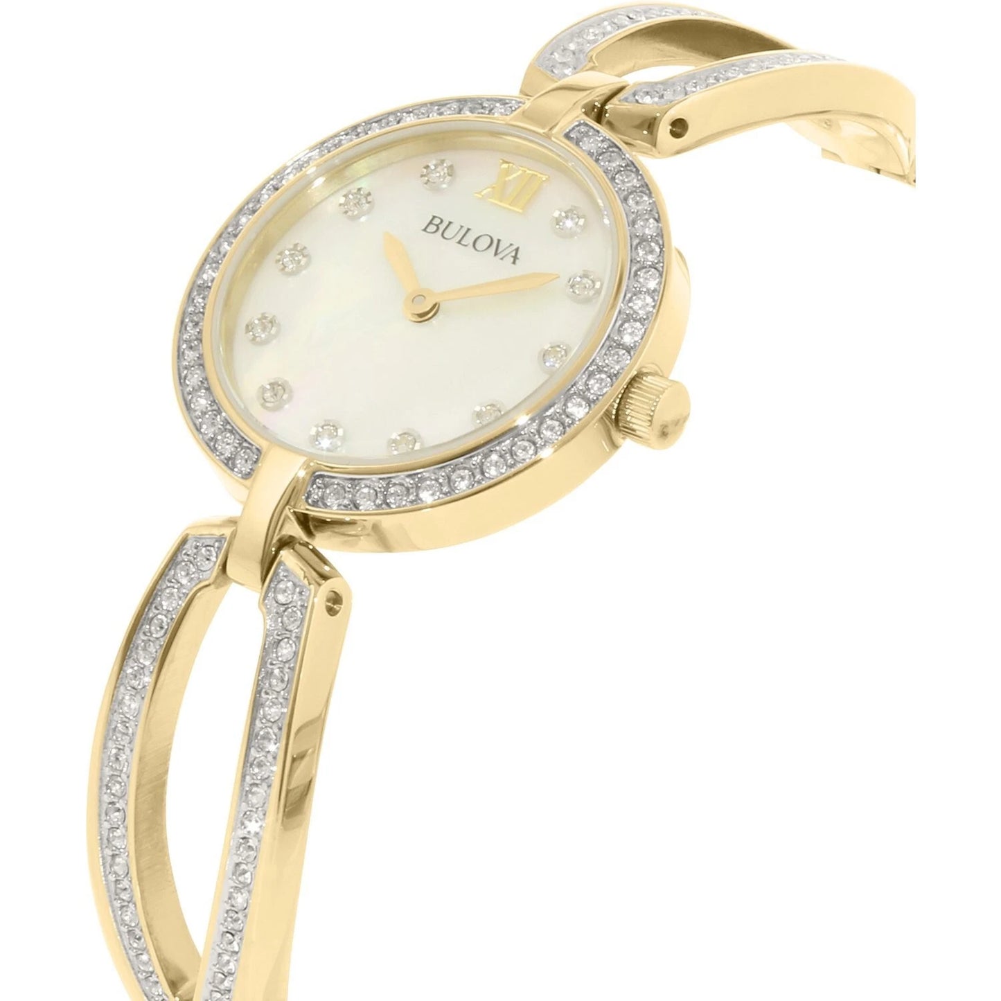 Bulova Women's 98L225 Crystal Gold Stainless Steel Quartz Watch 26mm Dial