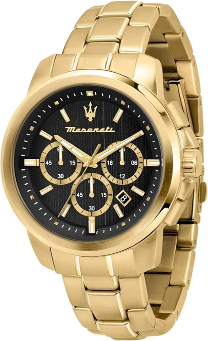 Maserati Successo Mens Analog Quartz Watch R8873621013 Gold Stainless Steel 44mm