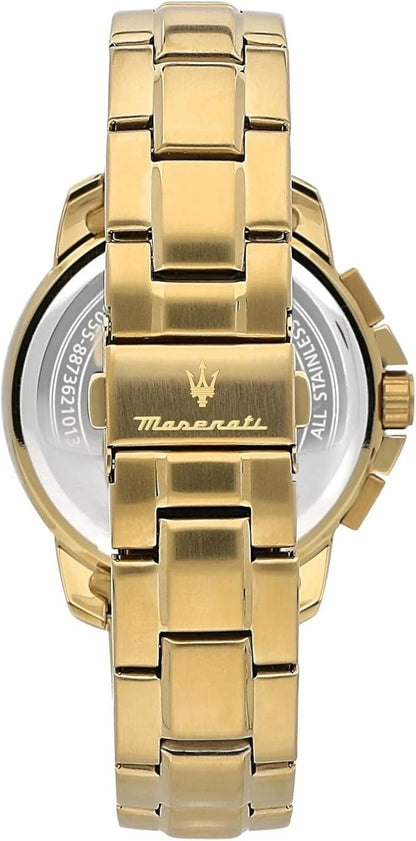 Maserati Successo Mens Analog Quartz Watch R8873621013 Gold Stainless Steel 44mm