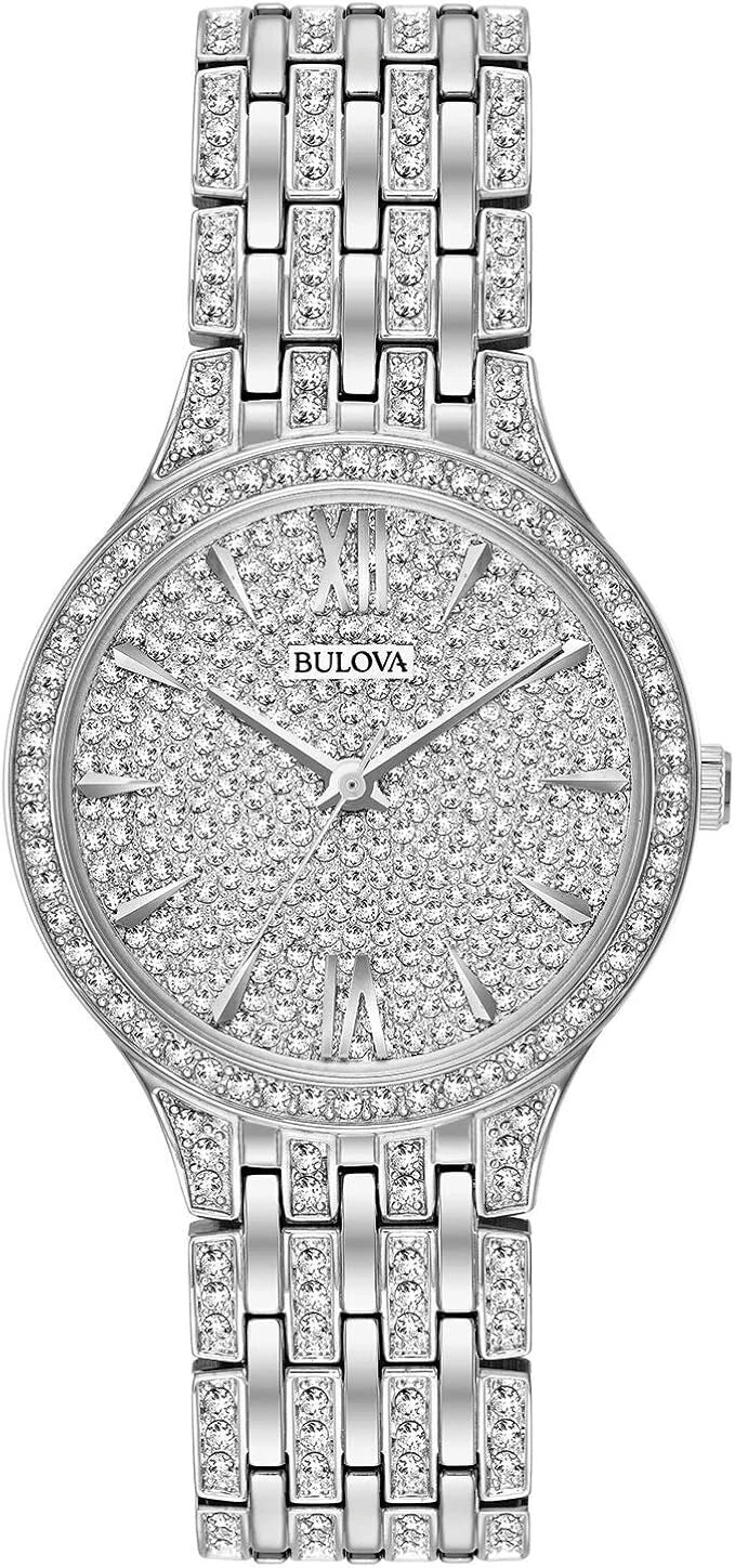 Bulova Women's Crystal Pave 3-Hand Quartz Slim Case Watch 96L243 Steel 32mm Dial