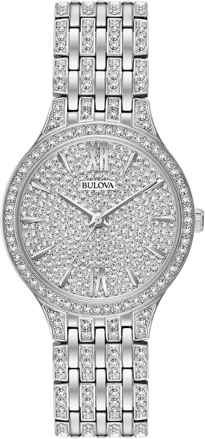 Bulova Women's Crystal Pave 3-Hand Quartz Slim Case Watch 96L243 Steel 32mm Dial