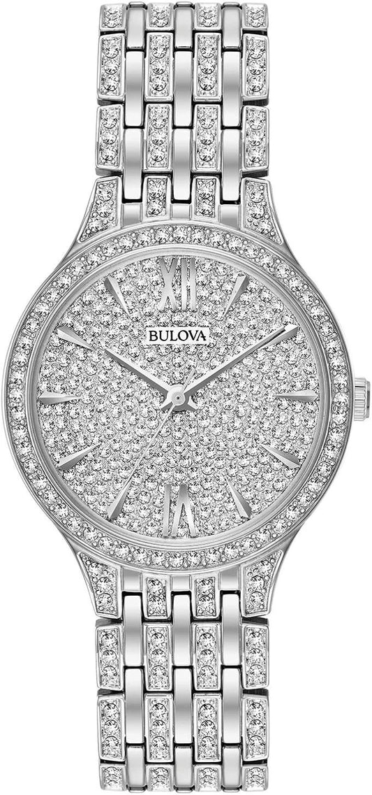 Bulova Women's Crystal Pave 3-Hand Quartz Slim Case Watch 96L243 Steel 32mm Dial