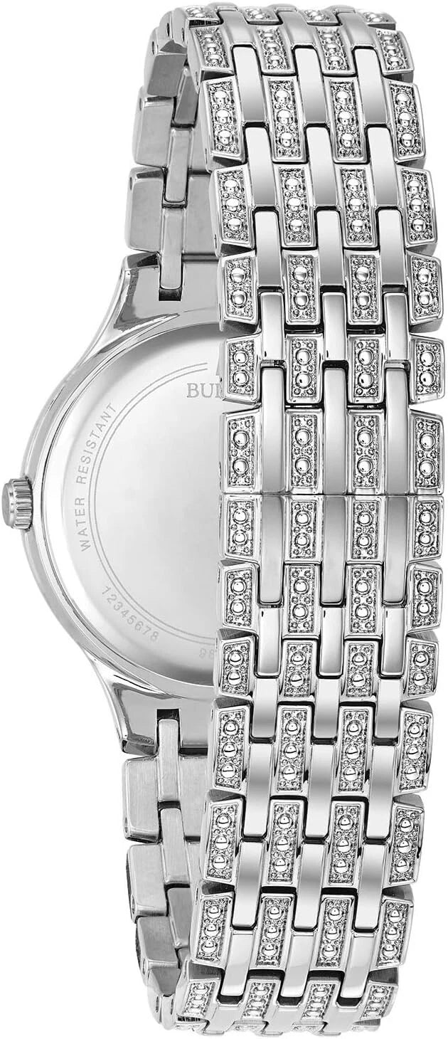 Bulova Women's Crystal Pave 3-Hand Quartz Slim Case Watch 96L243 Steel 32mm Dial