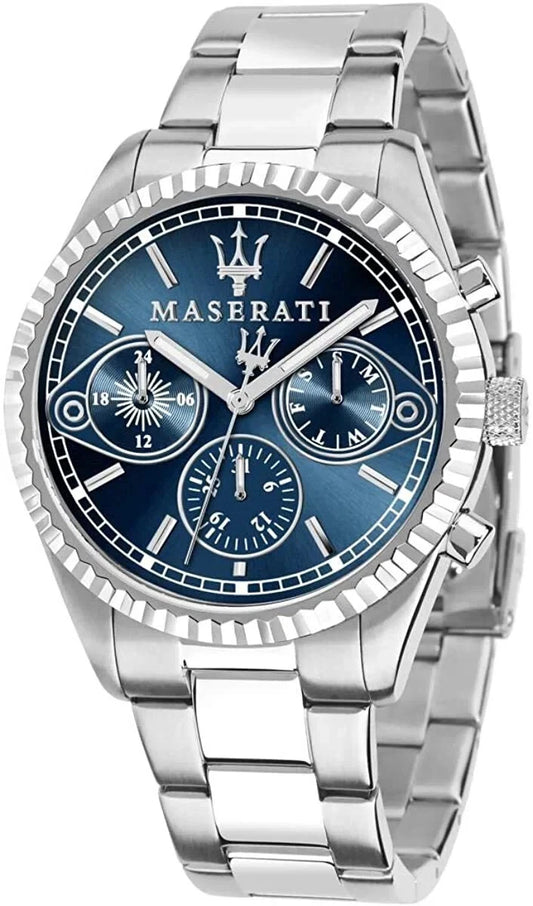 Maserati Competizione Men's R8853100013 Silver Quartz Steel Watch Blue Dial 43mm