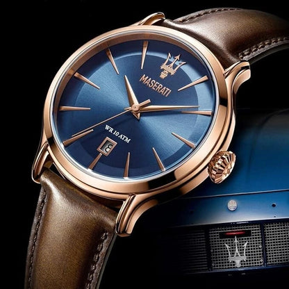 Maserati Epoca R8851118001 Blue Dial Brown Leather Quartz Men's Watch Steel 42mm
