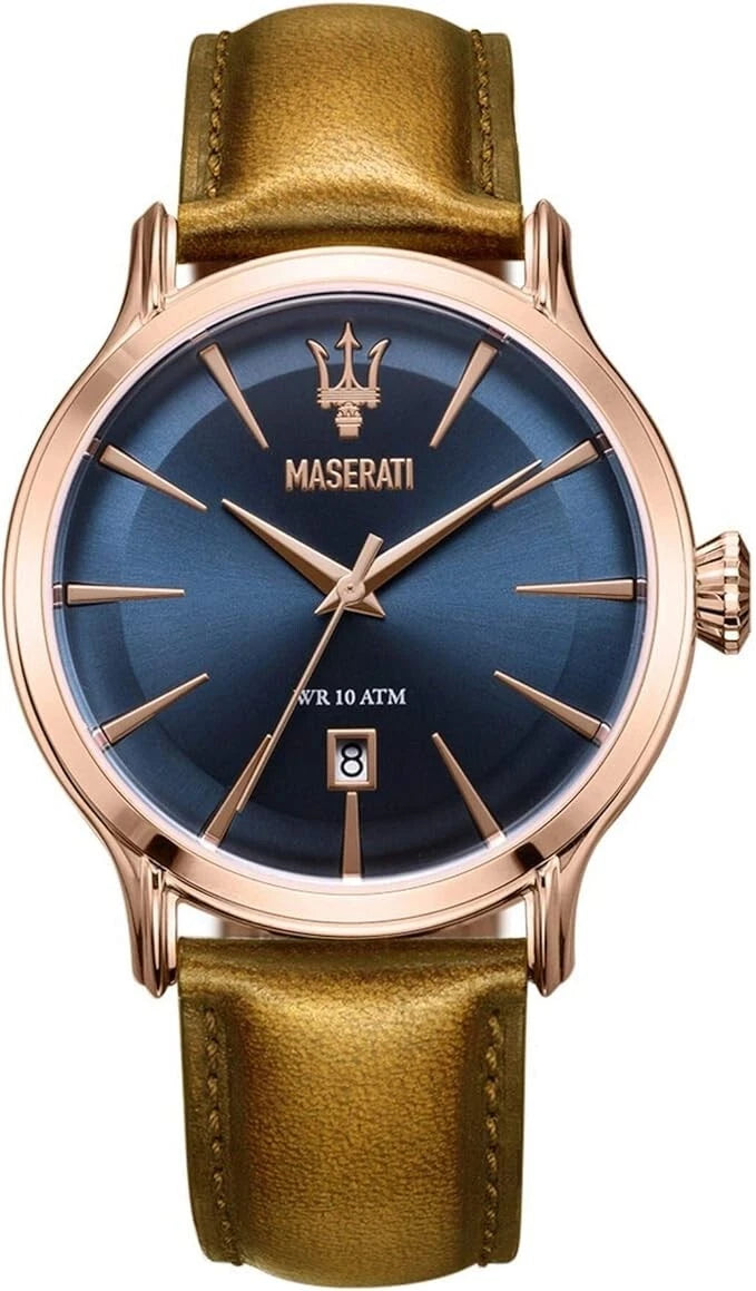 Maserati Epoca R8851118001 Blue Dial Brown Leather Quartz Men's Watch Steel 42mm