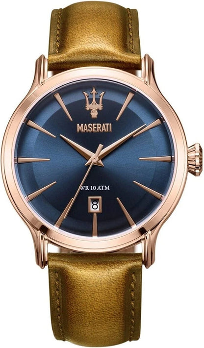 Maserati Epoca R8851118001 Blue Dial Brown Leather Quartz Men's Watch Steel 42mm