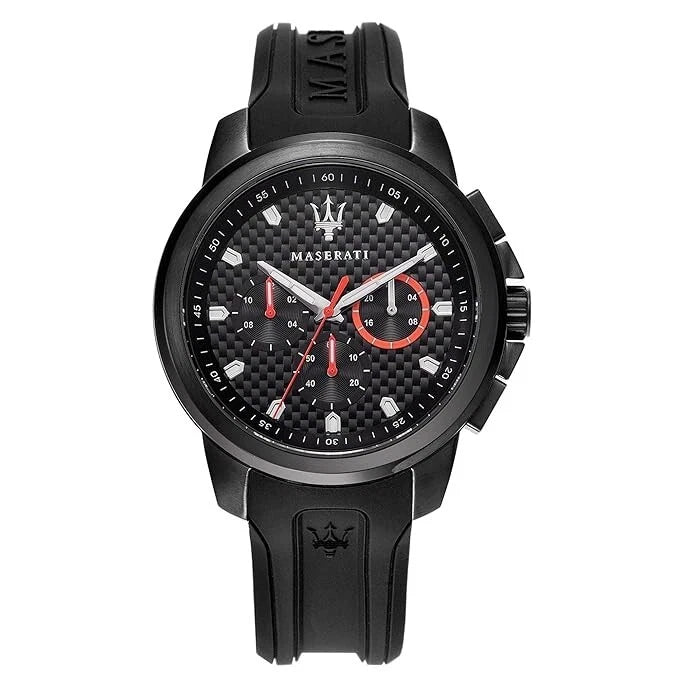 Maserati Men's Sfida R8851123007 Quartz Chronograph Black Silicone Watch 44mm