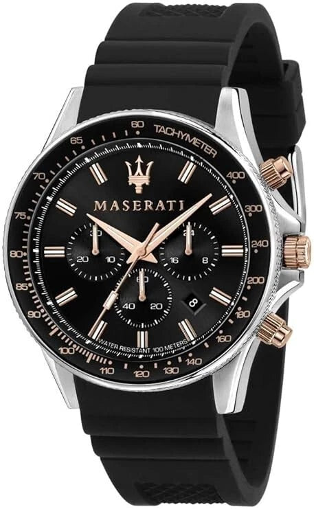Maserati Sfida Analog Black Dial Men's Silicone Watch R8871640002 Quartz 44mm
