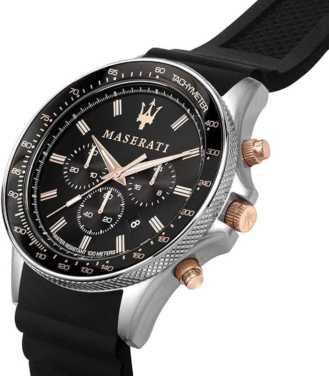Maserati Sfida Analog Black Dial Men's Silicone Watch R8871640002 Quartz 44mm