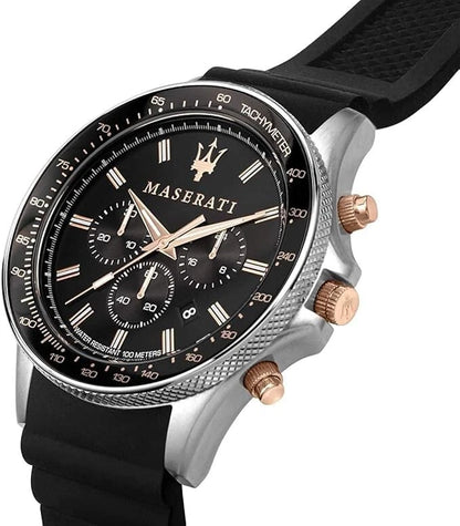 Maserati Sfida Analog Black Dial Men's Silicone Watch R8871640002 Quartz 44mm