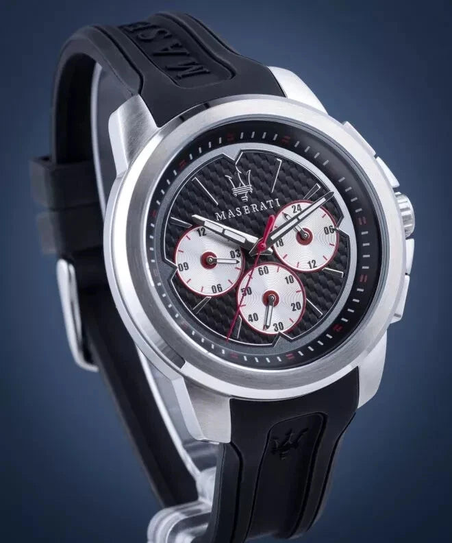 Maserati Sfida Chronograph Quartz R8851123001 Black Silicone Strap Men's Watch