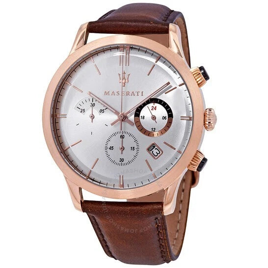 Maserati Ricordo Men's R8871633002 Chronograph Silver Dial Watch Leather Strap