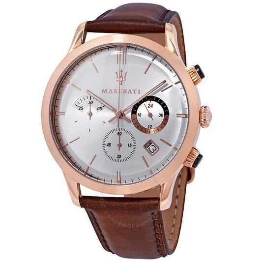 Maserati Ricordo Men's R8871633002 Chronograph Silver Dial Watch Leather Strap