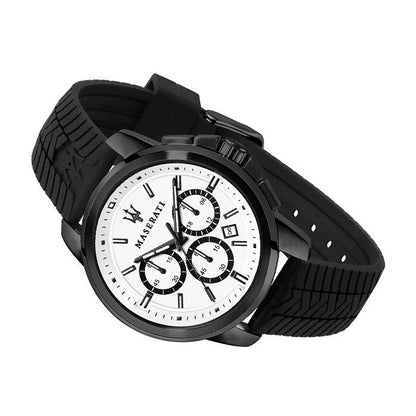 Maserati Successo Men's R8871621010 Chronograph White Dial Silicone Strap 45mm