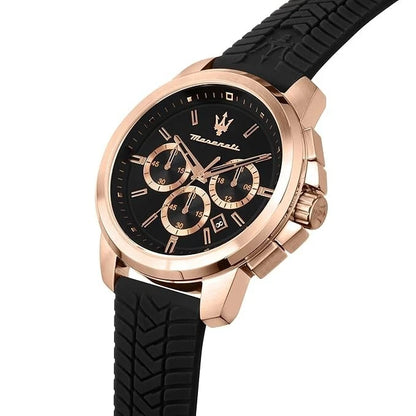 Maserati Successo Men's R8871621012 Black Silicone Quartz Analog Watch 44mm