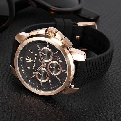 Maserati Successo Men's R8871621012 Black Silicone Quartz Analog Watch 44mm