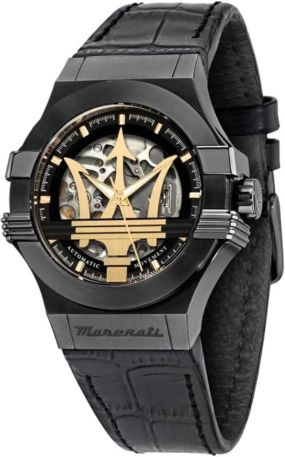 Maserati Potenza Mens R8821108036 Stainless Steel Quartz Black Dial Leather 42mm
