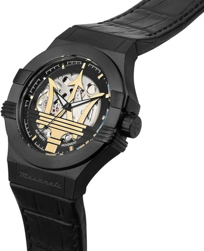 Maserati Potenza Mens R8821108036 Stainless Steel Quartz Black Dial Leather 42mm