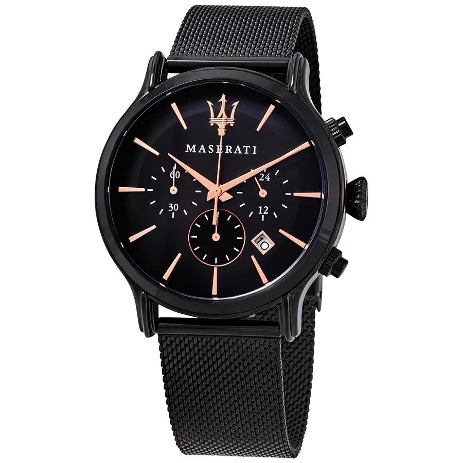 Maserati Epoca Men's R8873618006 Quartz Steel Watch Black Dial Black Strap 42mm