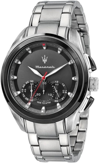 Maserati Traguardo Mens Stainless Steel Quartz Watch R8873612015 Black Dial 55mm