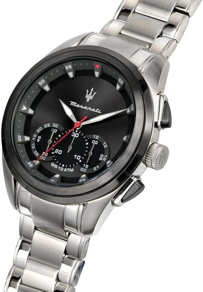 Maserati Traguardo Mens Stainless Steel Quartz Watch R8873612015 Black Dial 55mm