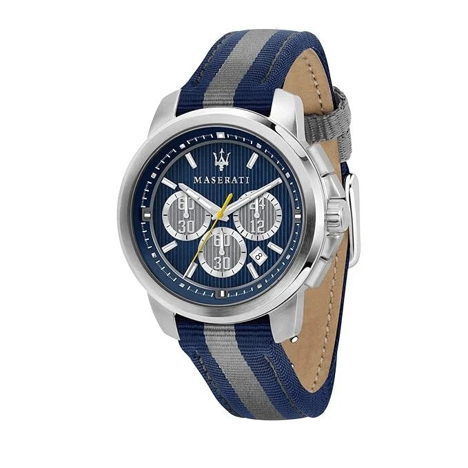 Maserati Royale Men's R8871637001 Quartz Steel Watch Blue Dial Nylon Strap 44mm