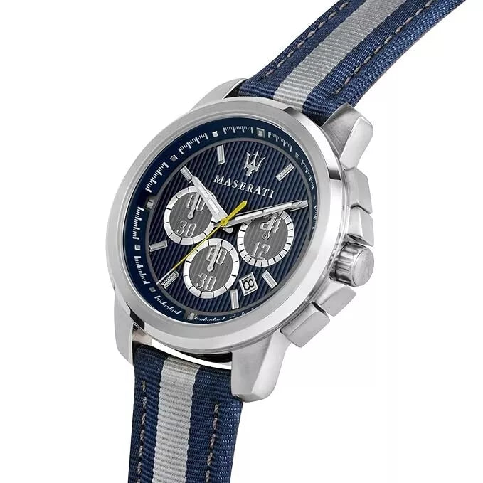 Maserati Royale Men's R8871637001 Quartz Steel Watch Blue Dial Nylon Strap 44mm