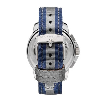 Maserati Royale Men's R8871637001 Quartz Steel Watch Blue Dial Nylon Strap 44mm