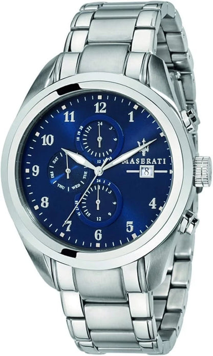 Maserati Traguardo Men's R8853112505 Blue Dial Silver Steel Strap Watch 45mm