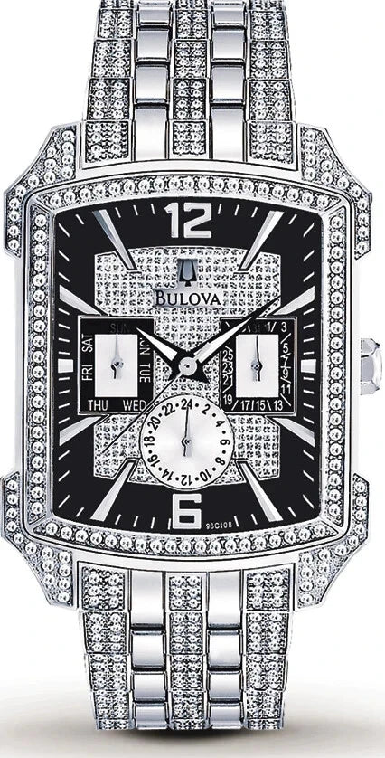 Bulova Crystal Men's Stainless Steel Dress Watch Rectangular Case Quartz 38mm