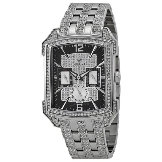 Bulova Crystal Men's Stainless Steel Dress Watch Rectangular Case Quartz 38mm