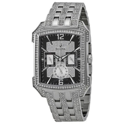 Bulova Crystal Men's Stainless Steel Dress Watch Rectangular Case Quartz 38mm