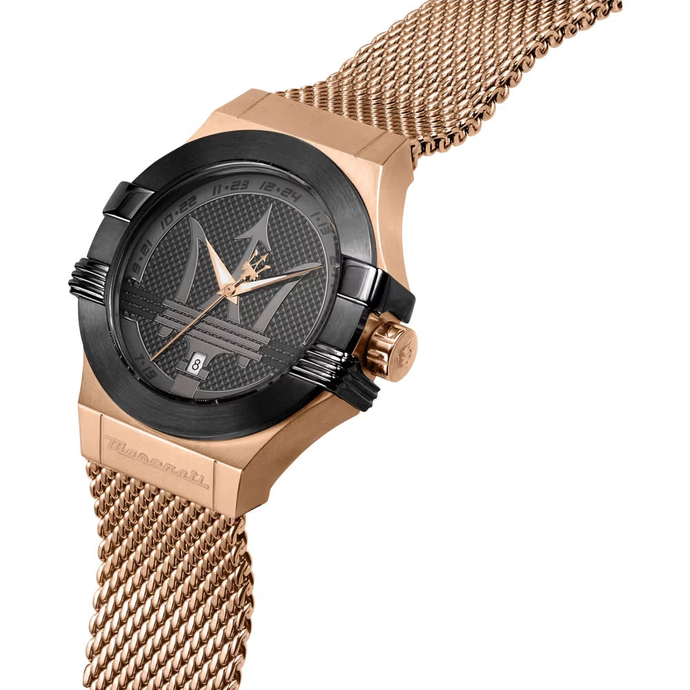 Maserati Potenza Men's R8853108009 Quartz Steel Watch Black Dial Mesh Strap 40mm