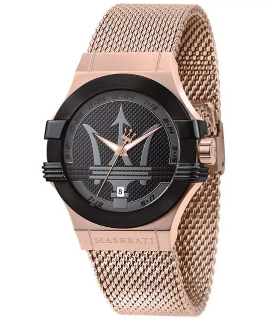 Maserati Potenza Men's R8853108009 Quartz Steel Watch Black Dial Mesh Strap 40mm