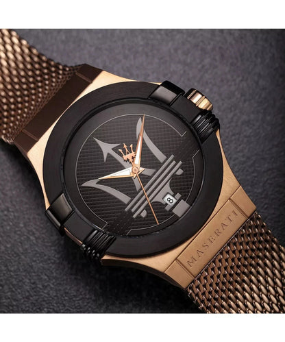 Maserati Potenza Men's R8853108009 Quartz Steel Watch Black Dial Mesh Strap 40mm