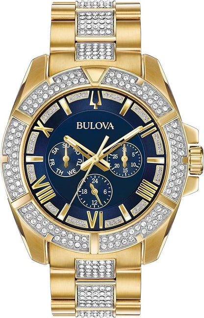 Bulova Men's Crystals Phantom Gold Tone 6-Hand Quartz Steel Watch 98C128 45mm