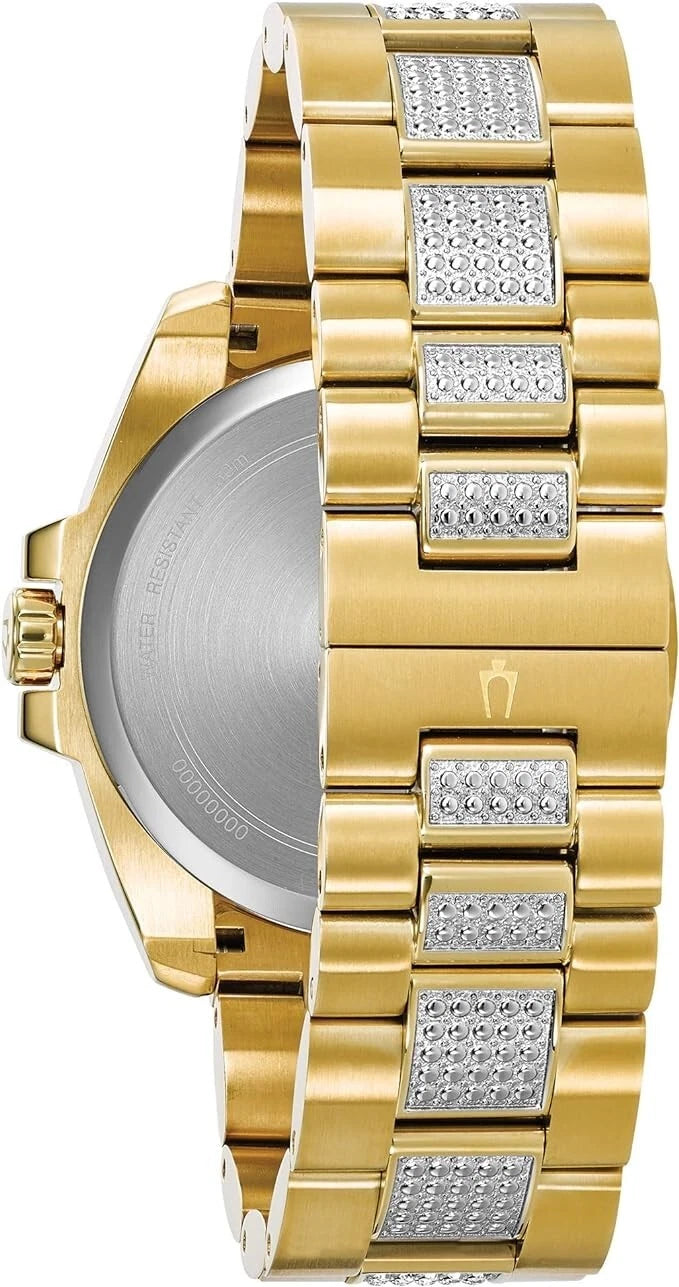 Bulova Men's Crystals Phantom Gold Tone 6-Hand Quartz Steel Watch 98C128 45mm