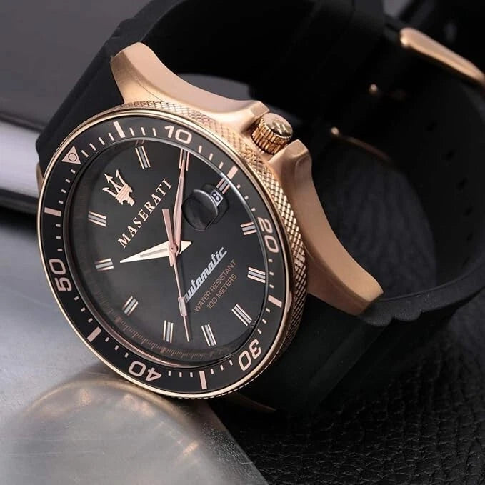 Maserati Men's Analog Black Dial Silicone Strap Steel Watch R8821140001 44mm