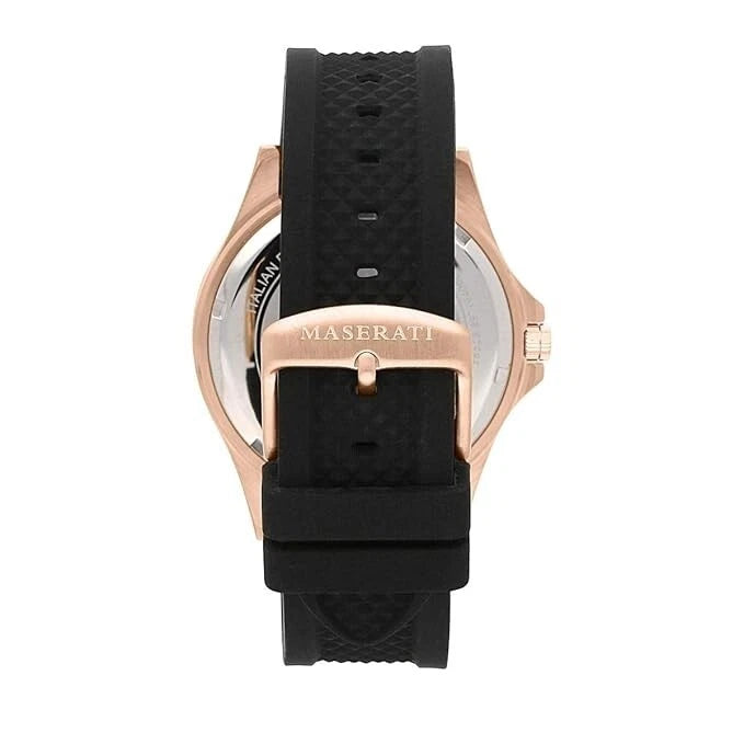 Maserati Men's Analog Black Dial Silicone Strap Steel Watch R8821140001 44mm