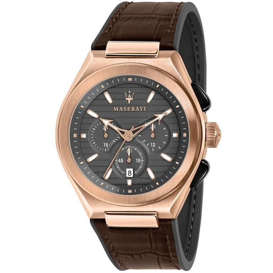 Maserati Triconic Men Quartz Stopwatch Watch R8871639003 Brown Rubber Strap 43mm