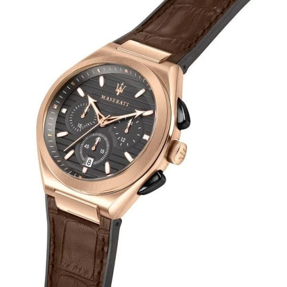 Maserati Triconic Men Quartz Stopwatch Watch R8871639003 Brown Rubber Strap 43mm
