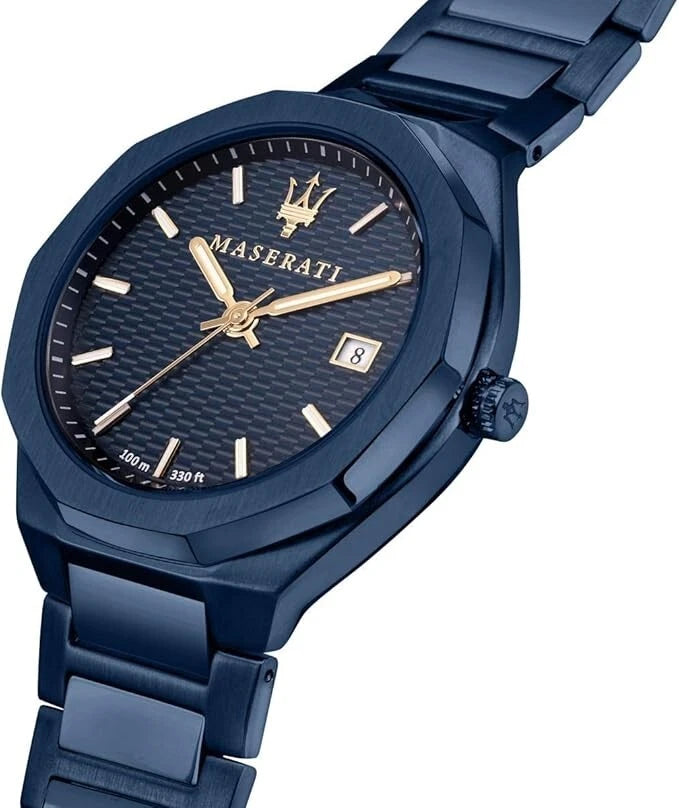Maserati Men's Quartz Watch R8853141001 Blue Stainless Steel 42mm Dial Gold