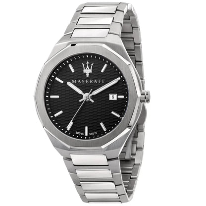 Maserati R8853142003 Stile Men's Analog Watch Black Dial Silver Steel Strap 45mm